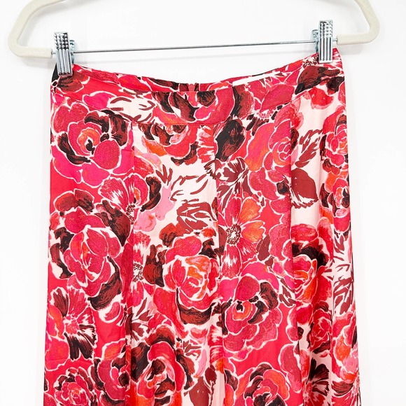 MNG Mango Floral Satin Slip Midi Skirt Red Pink Small - Picture 3 of 7